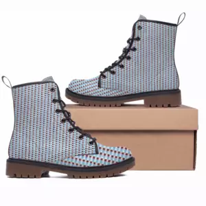 Men Caput Mortuum Light Blue Leather Work Boots