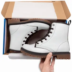 Men White Leather Work Boots