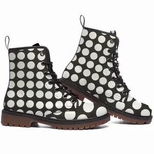 Men White Circles On Black Leather Work Boots