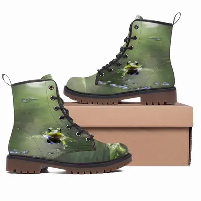 Men Green Frog - Staring Contest Leather Work Boots