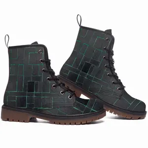 Men Black Green Leather Work Boots