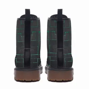 Men Black Green Leather Work Boots