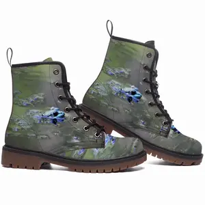 Men Green Frog In Bubbles Leather Work Boots