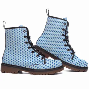 Men Light Blue-Dark Blue Leather Work Boots