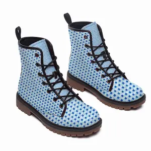 Men Light Blue-Dark Blue Leather Work Boots