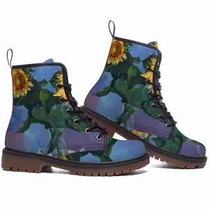 Men Sunflowers Leather Work Boots