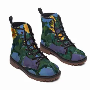 Men Sunflowers Leather Work Boots