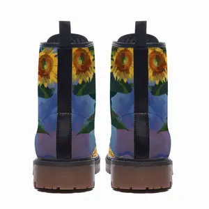 Men Sunflowers Leather Work Boots