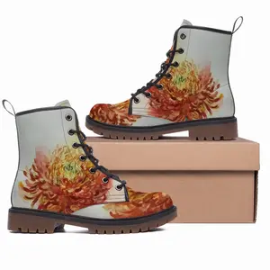 Men Autumn Flower Leather Work Boots