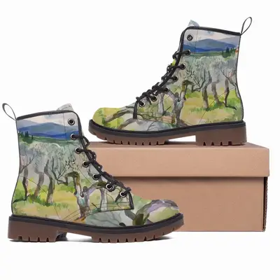 Men Olive Trees Leather Work Boots