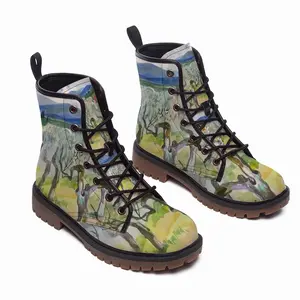 Men Olive Trees Leather Work Boots