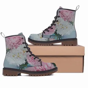 Men Peonies In A Vase Leather Work Boots