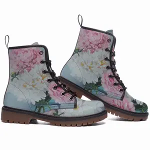 Men Peonies In A Vase Leather Work Boots