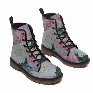 Men Peonies In A Vase Leather Work Boots