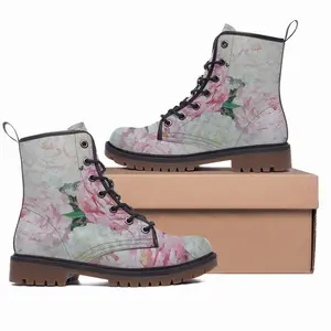 Men Large Peony Palette Knife Leather Work Boots