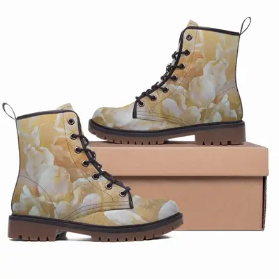 Men Gold Flower Leather Work Boots