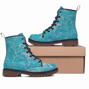 Men Turquoise Peony Leather Work Boots