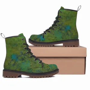 Men Lime Abstract Leather Work Boots