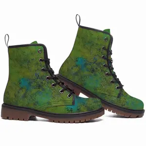 Men Lime Abstract Leather Work Boots