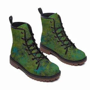 Men Lime Abstract Leather Work Boots