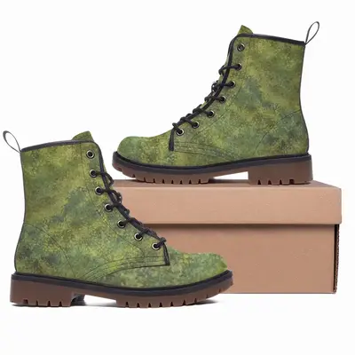 Men Hammered Green Leather Work Boots