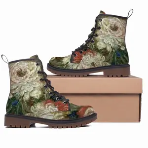 Men Flowers Leather Work Boots