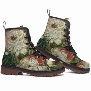 Men Flowers Leather Work Boots