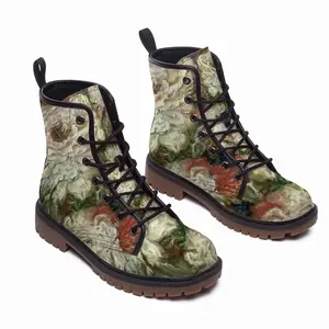 Men Flowers Leather Work Boots