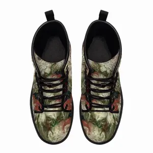 Men Flowers Leather Work Boots