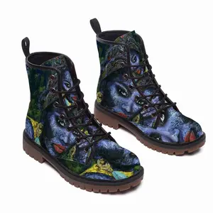 Men Blue Flame Fashion Interior Gift Idea Leather Work Boots