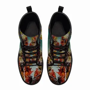 Men Autumn Leaves Leather Work Boots