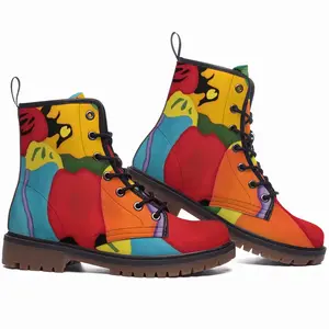 Men Floral Punch Leather Work Boots