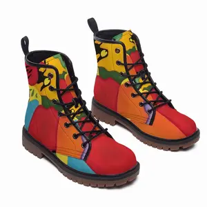 Men Floral Punch Leather Work Boots