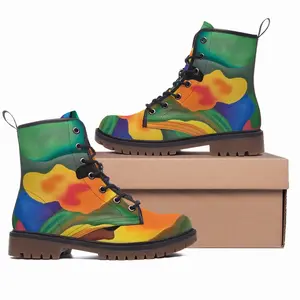 Men Floral Blend Leather Work Boots