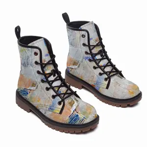 Men Mixed Media White Leather Work Boots