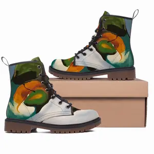 Men Floral Motion Leather Work Boots