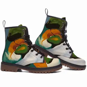 Men Floral Motion Leather Work Boots