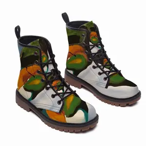 Men Floral Motion Leather Work Boots