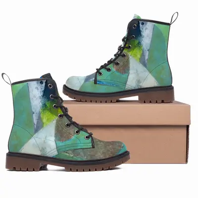 Men Green And Blue With Black And White Leather Work Boots