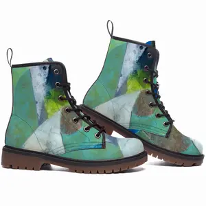 Men Green And Blue With Black And White Leather Work Boots