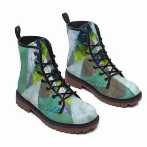 Men Green And Blue With Black And White Leather Work Boots