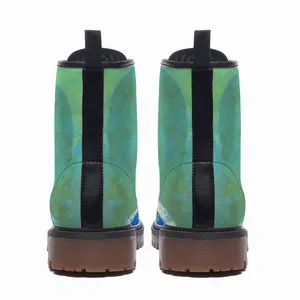 Men Green And Blue With Black And White Leather Work Boots