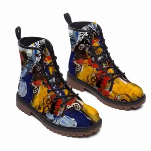 Men Red Abstractions Leather Work Boots