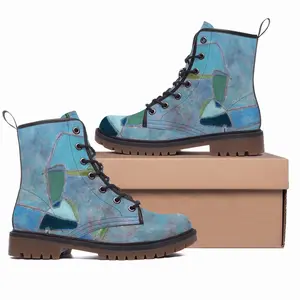 Men Blue And Turquoise Leather Work Boots