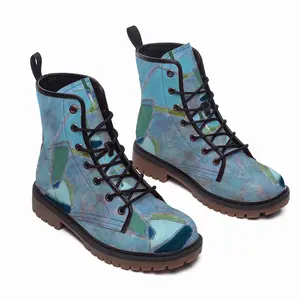 Men Blue And Turquoise Leather Work Boots