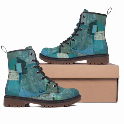 Men Turquoise Green And Blue Leather Work Boots