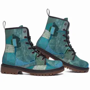 Men Turquoise Green And Blue Leather Work Boots