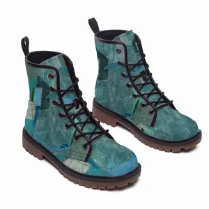 Men Turquoise Green And Blue Leather Work Boots