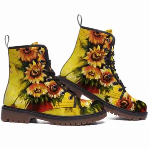 Men Golden Sun Flower Leather Work Boots