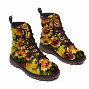 Men Golden Sun Flower Leather Work Boots